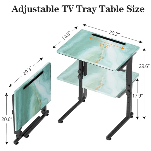 Adjustable Folding TV Tray, C-Shaped FoldableTable, No assembly(Sea Blue) | Heavy-duty steel frame, Height adjustable, Folds flat for storage, For Couch, Small Space, Living room - color: Sea Blue+black
