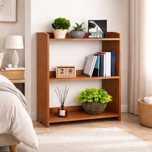 Narrow Bookcase by Natural Wood, 3 Tier Bookshelf, Small Book Shelves Freestanding Display Storage Shelves. Open Bookshelf for Bedroom, Living Room and Office (Brown, 3 Tier Simple) - color: Brown, size: 3 Tier Simple