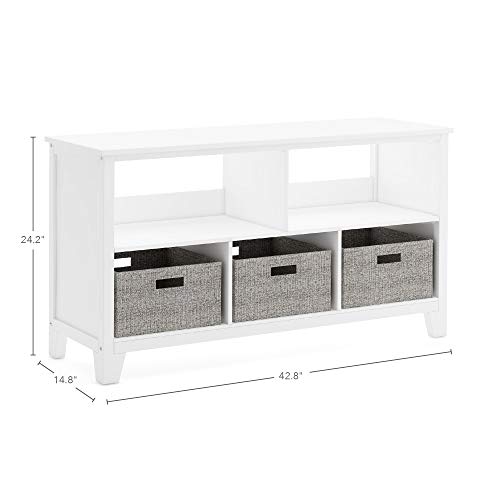 Martha Stewart Kids' Low Bookcase - Linen White: 24 Inch Wooden Storage Organizer Cubby with Fabric Bins for Playroom and Bedroom - color: Linen White