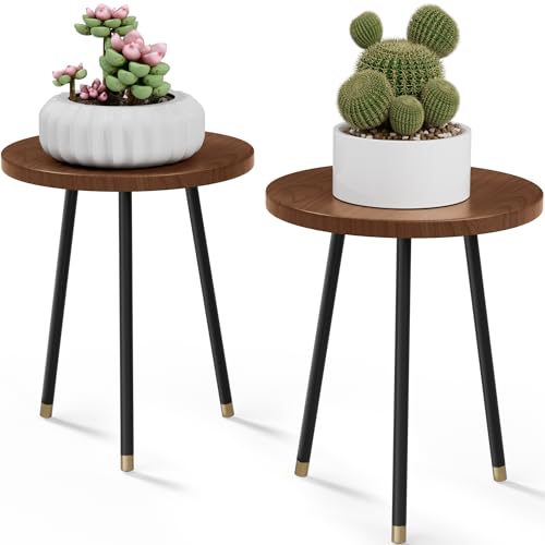 Plant Stand Indoor Outdoor: Small Plant Stand Indoor 16" Convertible Flowers Pot Holder - Small Round Side End Table Mid Century Modern Decor - Plant Table for Home Decor - color: Walnut, size: 16''&16''