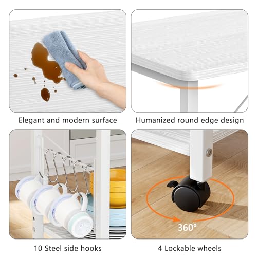 Mr IRONSTONE Microwave Cart 23.7'' for Small Space, 3-Tier Microwave Stand Coffee Cart Rolling Kitchen Utility cart on Wheels, White - color: White