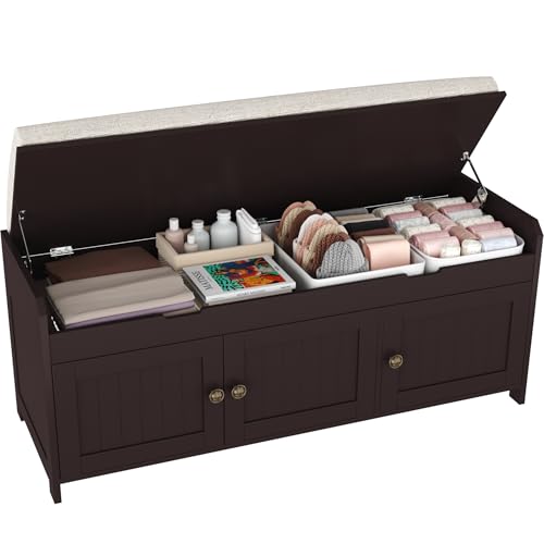 HOMEFORT 41.3" Shoe Bench with Lift Top Storage, Entryway Bench with Cushioned Seat, Wooden End of Bed Bench, Shoe Cabinet Bench with Hidden Storage Space, for Bedroom, Hallway,Espresso - color: Espresso, size: 41.3"Wx14.9"D x18.1"H