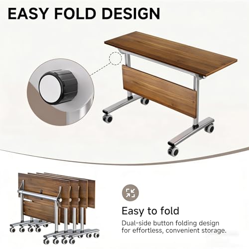 Folding Conference Table with Wheels, 47" Mobile Training Table, Flip Top Seminar Table for Office Classroom Meeting Room, Heavy Duty 440lbs Capacity, Space Saving Nesting Desk,2 Pack,47IN - size: 47IN