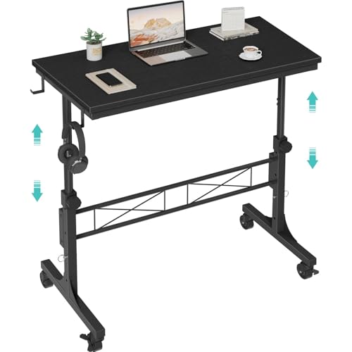 WINAZ Small Portable Rolling Standing Desk - 32 Inch Adjustable Height Mobile Teacher Podium on Wheels for Classroom, Stand Up Desks for Treadmill Walking Pad, Couch Sofa Side Laptop Table, Black - color: Black