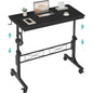 WINAZ Small Portable Rolling Standing Desk - 32 Inch Adjustable Height Mobile Teacher Podium on Wheels for Classroom, Stand Up Desks for Treadmill Walking Pad, Couch Sofa Side Laptop Table, Black - color: Black