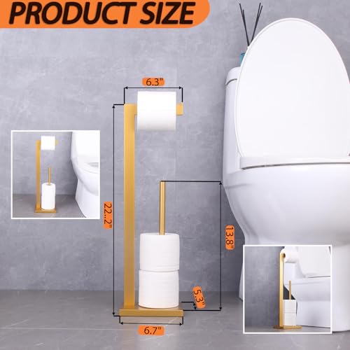 GERZWY Gold Toilet Paper Holder Free Standing with Reserve Stainless Steel Tissue Roll Holder Floor Stand Storage DZY004-BE - color: Gold