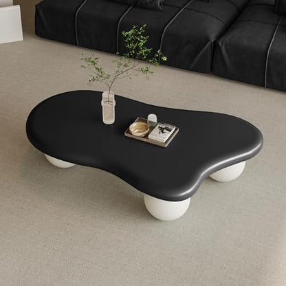 47.2" Cloud Coffee Table with 3 Ball Legs, Modern Irregular Center Table for Living Room, Low Cute Small MDF Tea Table for Bedroom, Space Apartment (Black White) - color: Cloud -47"black White