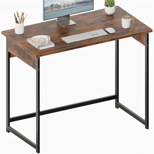 ALISENED Home Office Desks, 37.5 Inch Small Computer Desk for Bedroom, Study, Writing, Home Office Table for Small Spaces, Easy to Assemble, Rustic Brown - color: Rustic Brown, size: W-37.5in