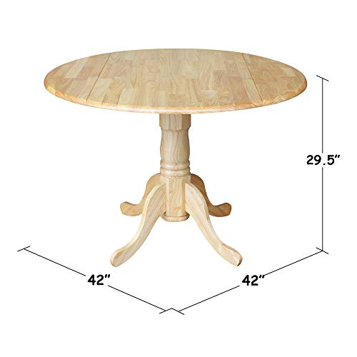 IC International Concepts, 42" Round Dual Drop Leaf Pedestal Dining Table, Solid Real Wood, Sturdy Parawood, Natural - color: Natural
