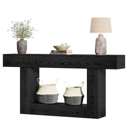 Tribesigns 63-Inch Long Console Table, 2-Tier Entryway Table Sofa Table with Storage, Farmhouse Wood Behind Couch Table for Living Room, Hallway, Black - color: Black