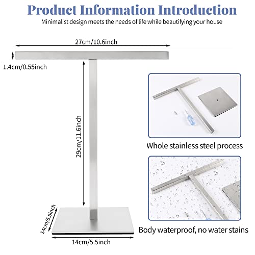 Bathroom Hand Towel Holder Stand，T-Shape Hand Towel Holder Stand SUS304 Stainless Steel for Bathroom，Kitchen or Vanity Countertop - color: Square Silver