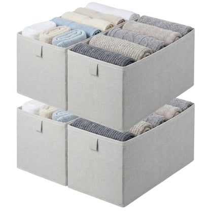 4 Pcs Narrow Fabric Storage Bins Small Foldable Long Storage Baskets Closet | Bin Organizer,for Shelves Long Washable Linen Box Container,with Handles,for Organizing Clothes Toy Pantry Wardrobe Closet