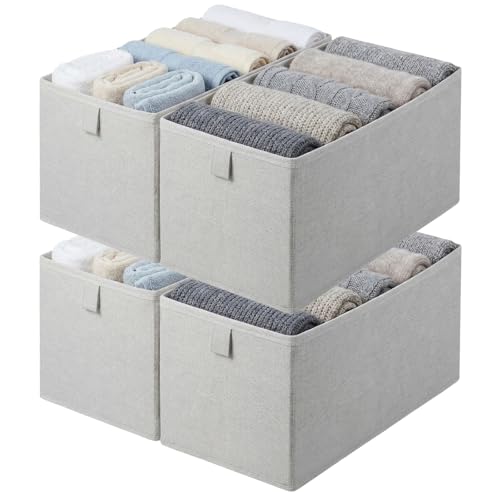 4 Pcs Narrow Fabric Storage Bins Small Foldable Long Storage Baskets Closet | Bin Organizer,for Shelves Long Washable Linen Box Container,with Handles,for Organizing Clothes Toy Pantry Wardrobe Closet