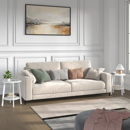 sthmec Side Table, Small Round End Table with Storage Shelf for Small Space, 2-Tier Bedside Table Sofa Couch Table, Round Accent Table Nighstands for Living Room, Bedroom,White - color: White