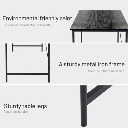FurnitureR Home Office Desk 47.2-Inch, Simple Computer Desk with Sturdy Metal Legs, Multi-Purpose Writing Table for Students, Work, or Study, Black - color: Black