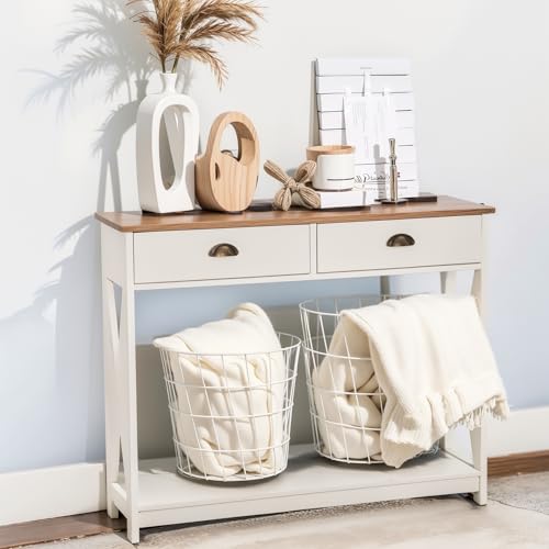 PHI VILLA Entryway Table - Farmhouse Narrow Console Table with Drawer for Living Room/Hallway, Ivory White - color: Ivory 2