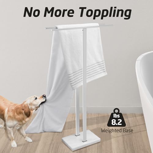 KES Standing Towel Rack, 37" H, 18/8 Stainless Steel & Marble Base Polished | Equal-Height Rods, 8.23 Lbs Heavy Base, Fits Towels Up To 70", Freestanding Design, Bathroom Floor, Modern - color: Polished Silver, size: 37" H (Equal-height)
