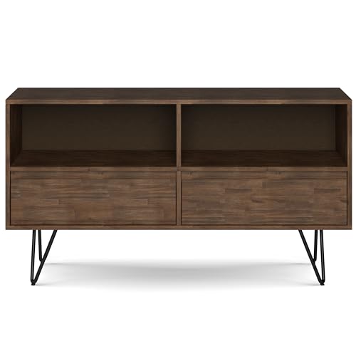 SIMPLIHOME Chase Bookcase - 30 inch Tall Solid Acacia Wood and Metal Low Bookshelf in Rustic Natural Aged Brown, Modern Industrial Storage for Living Room or Office with Open Shelves and Metal Frame
