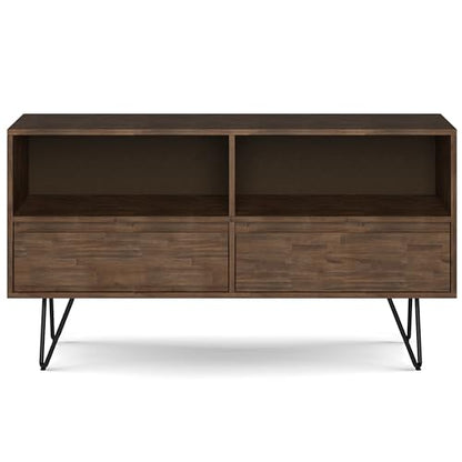 SIMPLIHOME Chase Bookcase - 30 inch Tall Solid Acacia Wood and Metal Low Bookshelf in Rustic Natural Aged Brown, Modern Industrial Storage for Living Room or Office with Open Shelves and Metal Frame