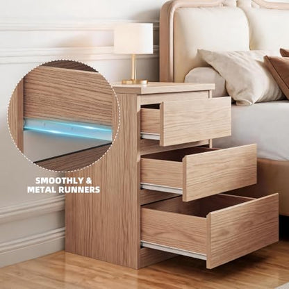 Nightstand with Drawers, Bedside Table with Drawers, Sofa Side Table Storage Cabinet, Night Stand for Bedroom Living Room (1, 3 Drawers Nature, 19.7" W×15.6" D×26.57" H) - color: 3 Drawers Nature