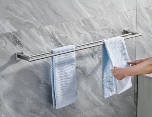 Miyili 36-Inch Bath Double Towel Bar Stainless Steel Bathroom Towel Rack Holder Wall Mount Brushed Finish, A02N90B - color: Brushed Steel, size: 36-Inch