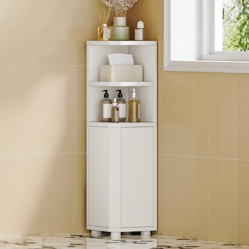 Hzuaneri Corner Cabinet, Small Bathroom Corner Cabinet with Doors | Narrow Storage Cabinets with Adjustable Shelves, Bathroom Organizers and Storage for Small Space, White BC20003X - color: White, style: 7.9"D x 7.9"W x 31.1"H