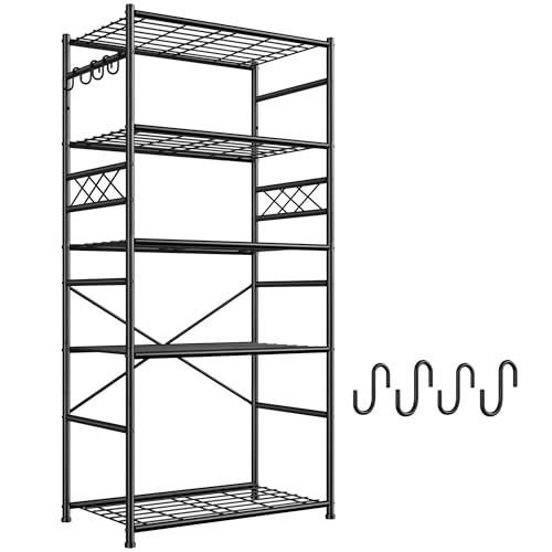 DurayLoly Storage Shelves 5 Tier Capacity,Metaling Shelving with Hooks,Heavy Duty Garage Shelves Unit with Leveling Feet,Wire Shelving for Pantry,Kitchen and Closet,23.6" W x 13.8" D x 72.4" H,500lbs - size: 23.6" W x 13.8" D x 72.4" H (5T)