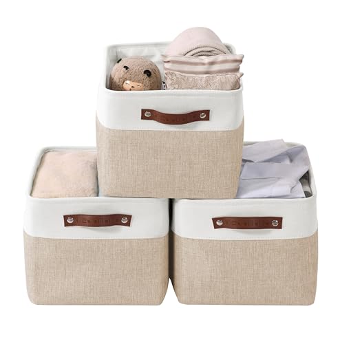 DECOMOMO Storage Bins, Extra Large Fabric Storage Baskets for Shelves, Decorative Linen Closet Organizer, 15.8 x 12.5 x 10 inches (Beige & White, 3 Pack) - color: Beige and White, size: Extra Large/3P
