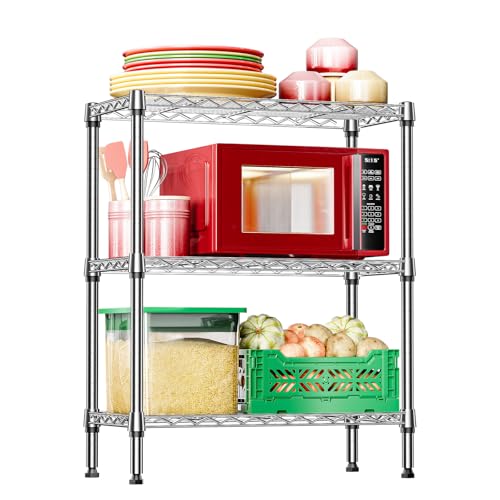 IZEUK 3-Tier Heavy Duty Steel Storage Shelves, Metal Shelf Wire Shelving Rack for Pantry, Kitchen, Home or Office Organization (29.5" W x 13.8" D x 35.5" H, 750LBS, Chrome) - color: Chrome, size: 3 Tier, 13.8" D x 29.5" W x 35.5" H