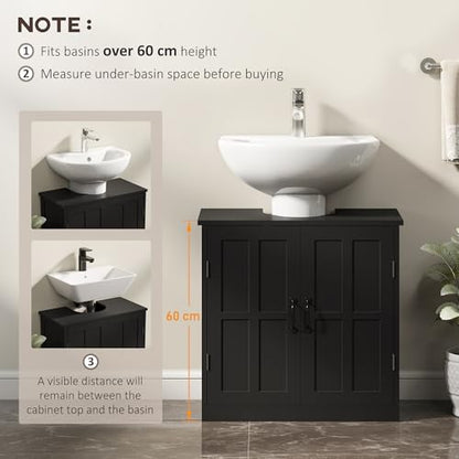 kleankin Pedestal Sink Storage Cabinet, Under Sink Cabinet with 2 Doors and Adjustable Shelf, Bathroom Vanity with U-Shape Cut-Out, Black - color: Black