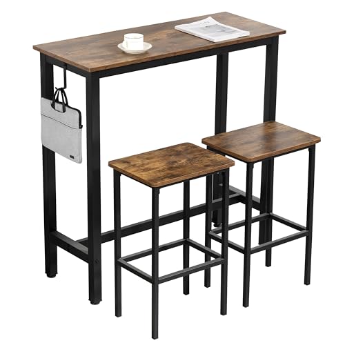 Finnhomy Bar Table Set, 39.3" Pub Table High Top Table, Rectangular Bar Height Table, Bar Table with Stools, Kitchen Table Set for 2, Industrial Breakfast for Kitchen, Living Room, Rustic Brown - color: Rustic Brown, size: 39.3" Bar Table