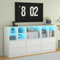 TV Stand with 6 Drawers & 7 Storage Cubbies, LED Lights Entertainment Center with Power Outlet, 63" TV Cabinet with Adjustable Open Storage Shelf, Modern TV Media Console for Living Room (White) - color: White