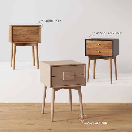 Nathan James 32704 Harper Mid-Century Oak Wood Nightstand with 2-Drawers, Small Side End Table with Storage, Brown - color: Oak Brown, size: Set of 1