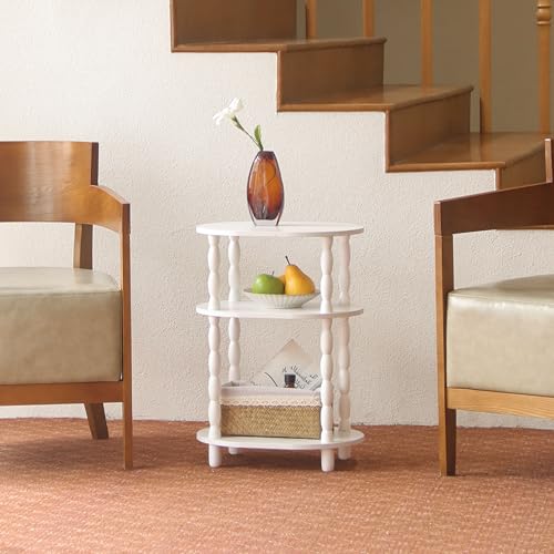 MaxSmeo White Side Table with Charging Station, 3-Tier Small Oval End Table with USB Ports and Outlets, Modern Night Stand Wood Accent Table for Living Room, Bedroom, White - color: White Charging Station