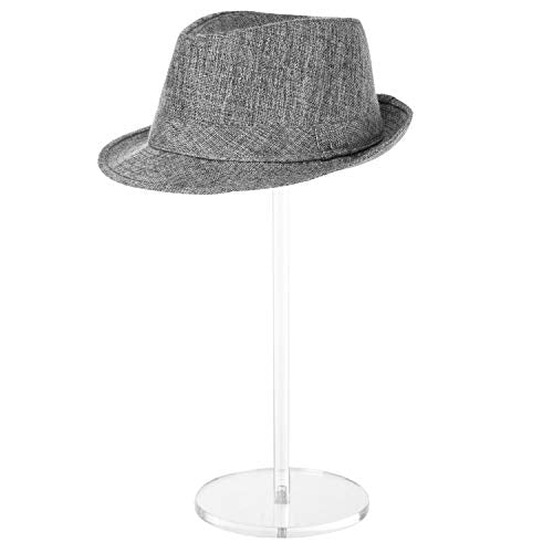 MyGift 16-Inch Cowboy Hat Rack Stand and Wig Holder, Decorative Baseball Cap Organizer, Fedora Display with Pedestal and Sturdy Round Base, Clear Premium Acrylic