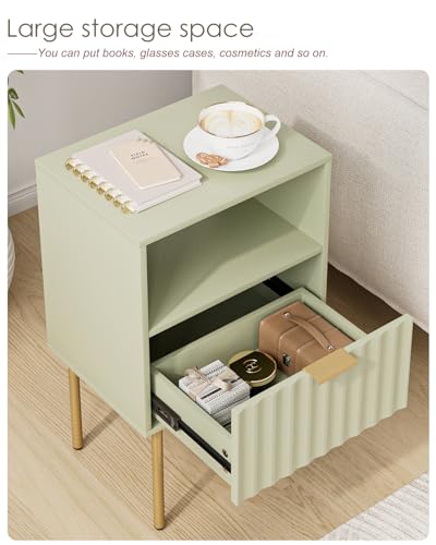 Nightstand,Modern Bedside Table with Gold Frame,Night Stand,Bedside Furniture, Modern Side Table with Drawer and Shelf for Bedroom,Living Room (Green) - color: Green