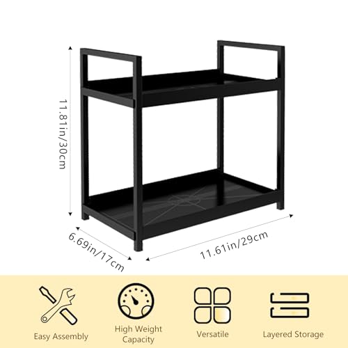 2-Tier Bathroom Countertop Organizer Multifunctional Vanity Tray Cosmetic and Makeup Storage Rack Kitchen Spice Shelf Freestanding Organizer (Black) - color: Black