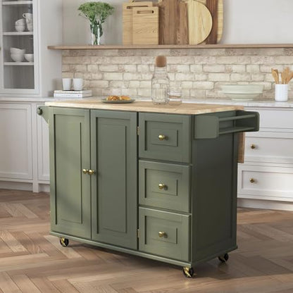 Homestyles Mobile Kitchen Island Cart with Wood Top and Dropleaf Breakfast Bar, 18" D x 53.5" W x 36" H, Green - color: Green