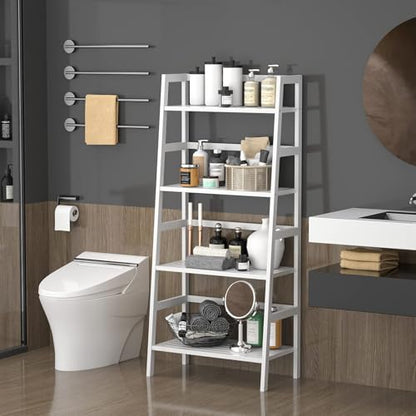 Homykic Ladder Shelf, 4-Tier Bamboo Ladder Bookshelf, 49.2” White Book Shelf, Open Bookcase Freestanding Plant Stand for Small Space, Bathroom, Living Room, Bedroom, Home Office - color: White