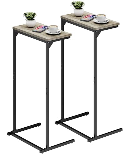 TUTOTAK C Shaped End Table, Small Side Table, Set of 2, 28.7 inch Tall Couch Table, Sofa Table, Living Room, Bed Room, Greige TB01BG0712 - color: Greige