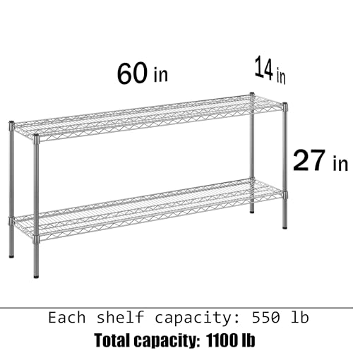 14" Deep x 60" Wide x 27" Height Wire Shelving Kit | 2-Tier | NSF Commercial Storage Rack Unit - size: 14" Deep x 60" Wide