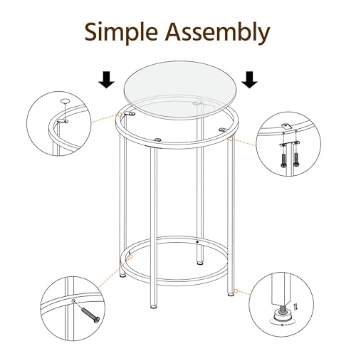 Yaheetech 16'' Round Glass End Table, Black Iron Open-Frame Ring Nightstand | Tempered Glass Top Side Table for Living Room, Iron Frame Holds 88 lb, Open Ring Base, 24'' Height Fits Sofa Arms