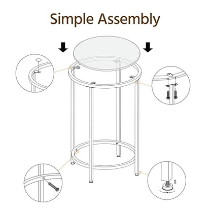 Yaheetech 16'' Round Glass End Table, Black Iron Open-Frame Ring Nightstand | Tempered Glass Top Side Table for Living Room, Iron Frame Holds 88 lb, Open Ring Base, 24'' Height Fits Sofa Arms