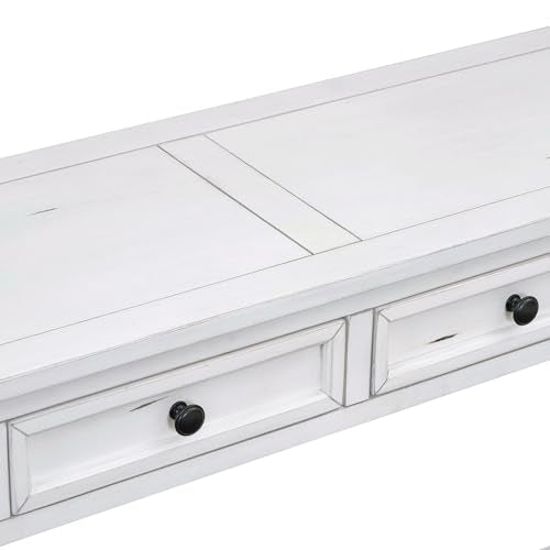 LKTART 63" Console Table for Entryway,Solid Wood Sofa Table with 4 Drawers | 2-Tier Solid Pine Wood Sofa Table,63" Entryway Table with Drawers ,Farmhouse Console Table for Hallway,Foyer,Antique White - color: Antique White