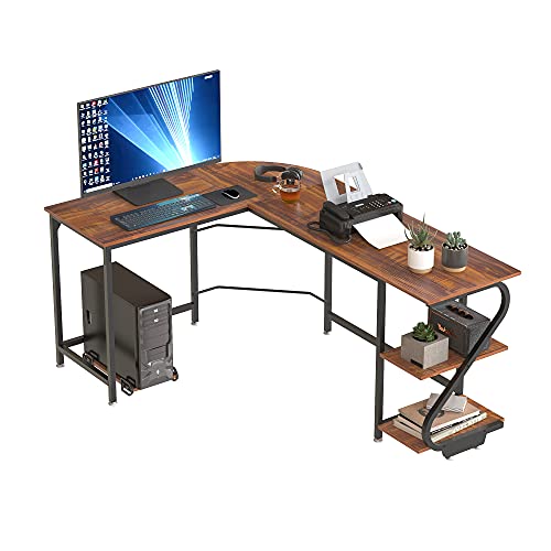 Weehom Reversible L Shaped Desk with Shelves Large Corner Computer Desk Gaming Desks for Home Office Writing Workstation Wooden Table,Rustic Brown