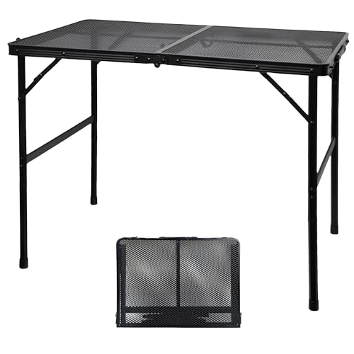 GREGIN Camping Table with Mesh Desktop, Lightweight & Portable Folding Grill Table, Height Adjustable Metal Outdoor Table for Camp, Cooking, BBQ, RV, Picnic-3 FT Black - size: M: 35.43"L x 23.62"W x 16.5"H/26"H