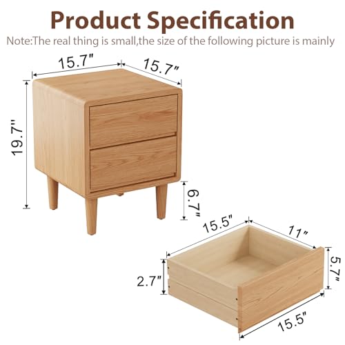 Solid Wood Nightstand Natural Night Stand with Drawers Mid Century Modern Nightstand with Storage,Wood Night Stand,Small Bedside Table for Bedroom,Living Room,Office,Natural Bedside Table - color: Natural, style: 2 drawers