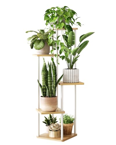 GENTINGBRO Tall Plant Stand Indoor 5 Tiered Plant Shelf for Multiple Plants Coner Shelf Stand Wood Plant Stand Metal Shelving for Living Room Bedroom Balcony Patio White - color: White, size: 5 Tier without Light
