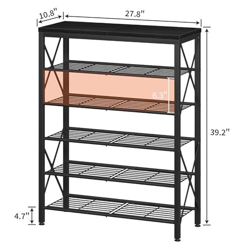 6-Tier Shoe Rack, Metal Shoe Stand with Wooden Top & 4 X Frames, Holds up to 24 Pairs, Sturdy Shoe Shelf for Entryway Closet Garage, Black - color: Black, size: 27.8"L x 10.8"W x 39.2"H