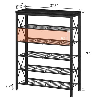 6-Tier Shoe Rack, Metal Shoe Stand with Wooden Top & 4 X Frames, Holds up to 24 Pairs, Sturdy Shoe Shelf for Entryway Closet Garage, Black - color: Black, size: 27.8"L x 10.8"W x 39.2"H
